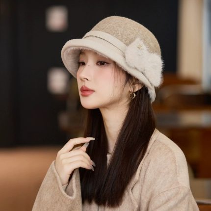 Women's Autumn Winter Wool Blend Bucket Hat - Elegant Bow-Accented Wide-Brim Hat for Mature Women