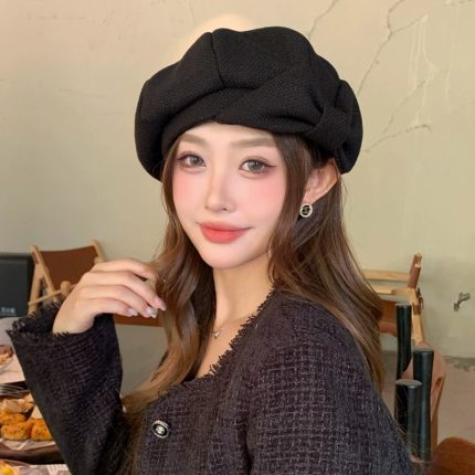 Korean Style Autumn Winter New Women's Beret with Bow - Stylish Face-Flattering Artist Hat