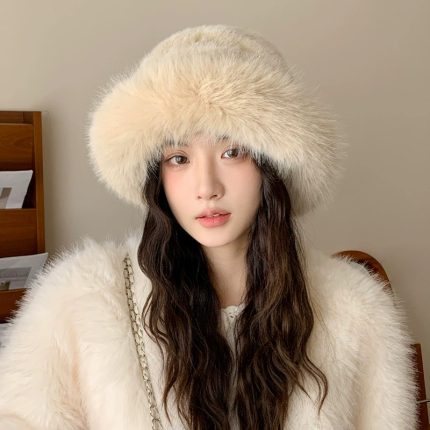 Women's Winter Premium Plush Bucket Hat - Fashionable Ear-Warming Wide-Brim Hat for Cold Weather
